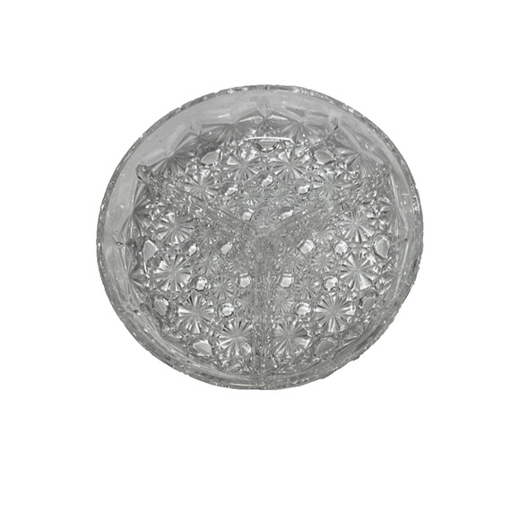 Vintage Glass Divided Dish Button & Daisy Pattern Bowl Multi-Condiment Server - Picture 1 of 12